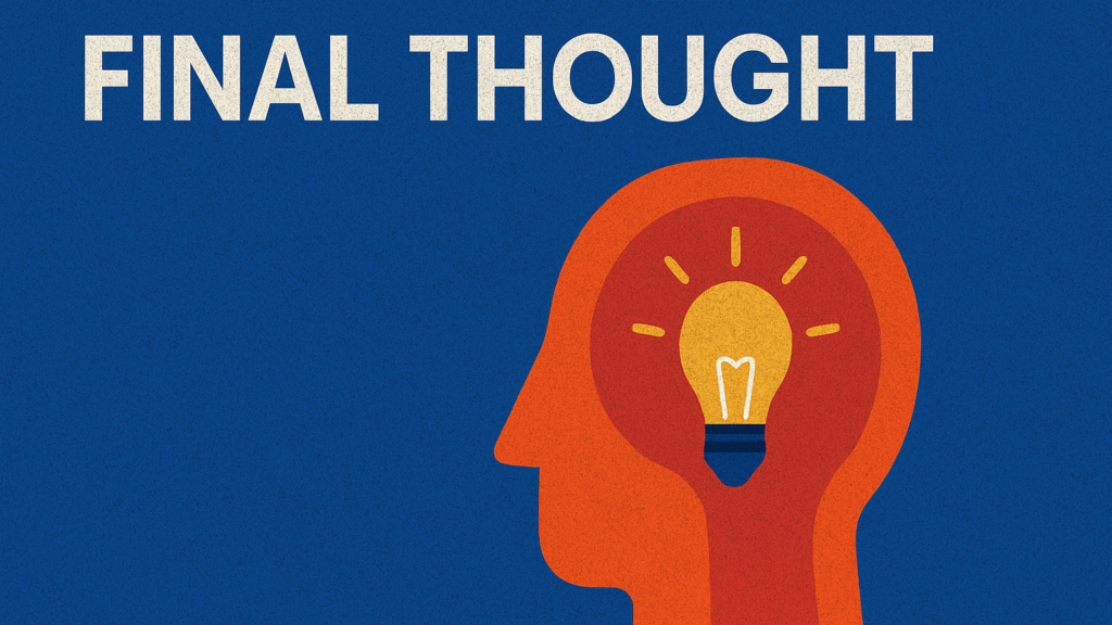 Final Thought title card with an orange head silhouette containing a lightbulb on a blue background